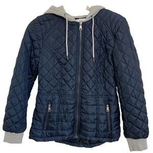 Sebby Quilted Hooded Jacket Coat Navy Blue Sz Small Winter Lightweight